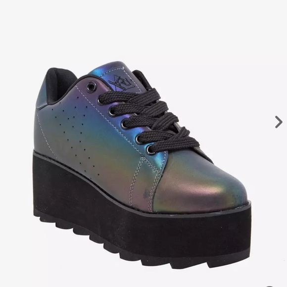 YRU Shoes - Dolls Kill Hot Topic Y.R.U. YRU Lala Reflective Platform Sneakers size 8
